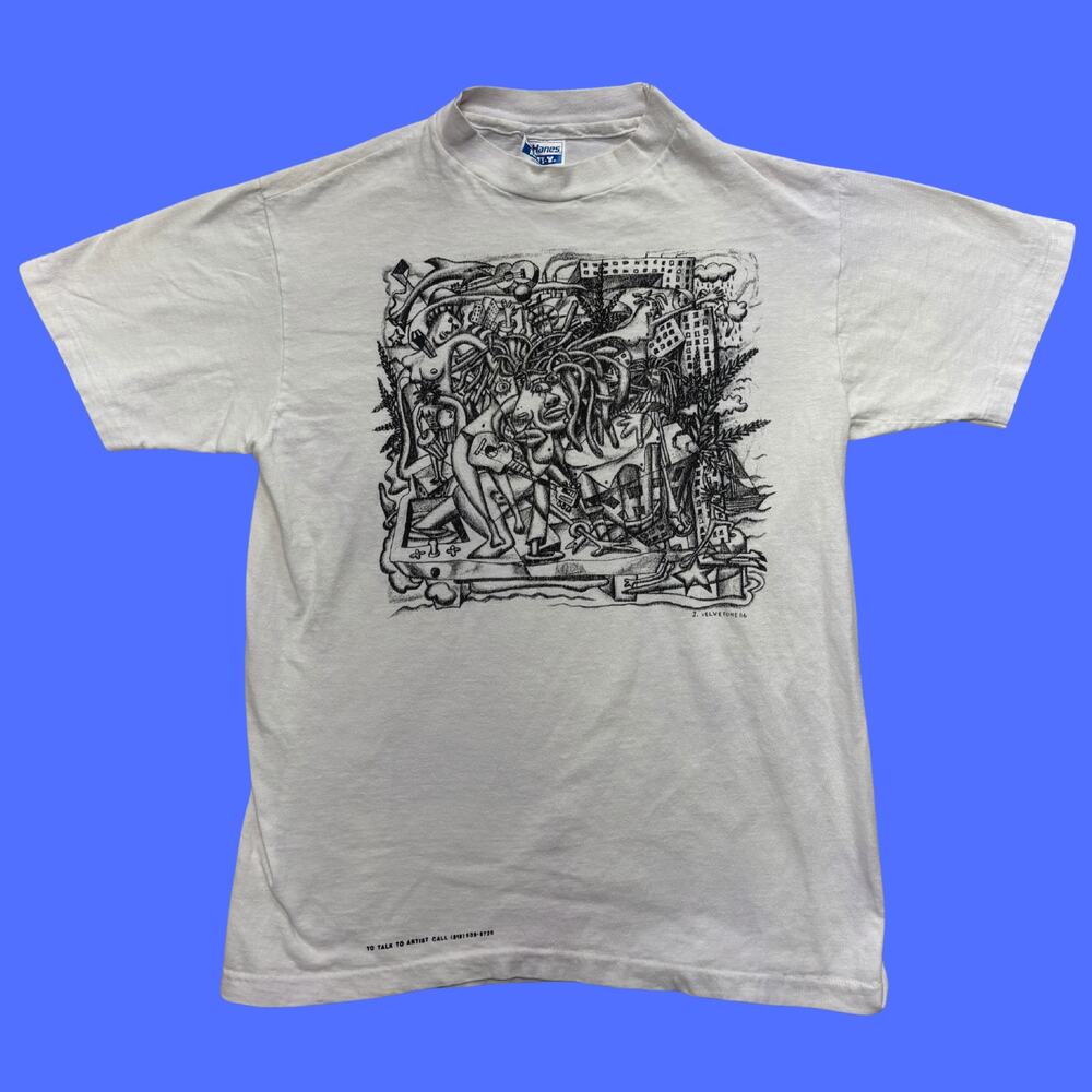 Vintage J. Velvetone Psychedelic Shirt Medium White Made in USA 1986 Artistic